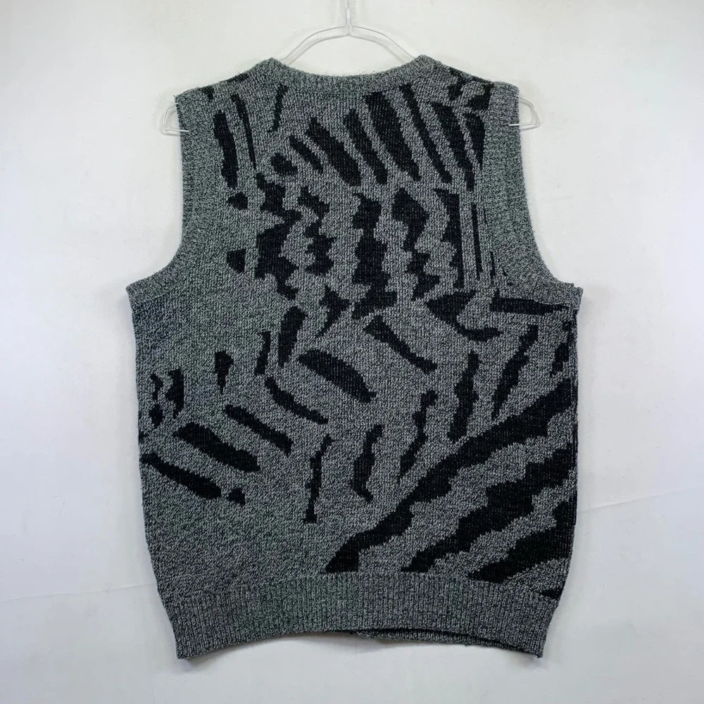 Vintage Le Tigre Sweater Vest Medium Gray Black Acrylic 80s 90s Geometric USA - Picture 5 of 11